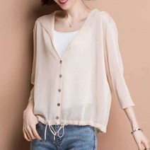 아이엠몽 여성용 헤노 후드 여름 7부소매 허리스트링 가디건