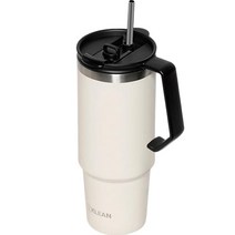 위클린 손잡이 일체형 빨대 스텐 텀블러, 아이보리, 900ml