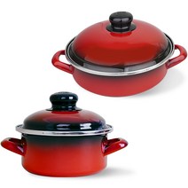 ELO 인덕션 쿡포트 빨간법랑 2종 세트, 레드, 낮은형 냄비 16cm + 전골 20cm