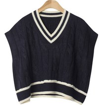 보리맘 브이 크롭 배색 임산부 니트 베스트 M054