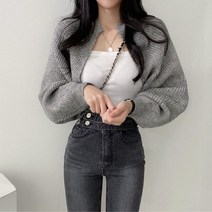 피어니스트 여성용 퍼프소매 볼레로 니트 가디건