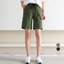 빼빼 여성용 밴딩 스트링 라벨패치 포켓카고 반바지
