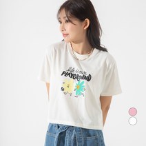 Elle Girl 세미크롭 그래픽 반팔 티셔츠 Playground