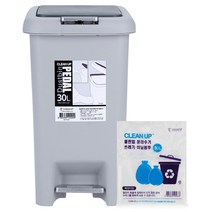 샤바스 클린업 페달 휴지통 30L + 분리수거 비닐봉투 50L x 20p, 그레이, 1세트