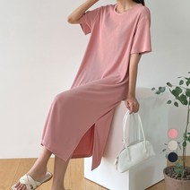 Afinar 여성용 라운드넥 링클 원피스