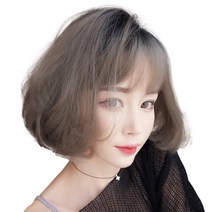 하이유니 보브컷 C컬 펌 단발 통가발 26cm + 가발망 + 거치대 세트, 애쉬브라운, 1세트