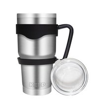 4YOU KEEP 대용량 스테인레스 보온보냉 텀블러 + 오픈형 뚜껑 + 더블라인 손잡이, 실버, 900ml
