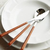 오저씨 심플 커트러리 세트, 실버 + 우드, 수저 + 포크 + 나이프