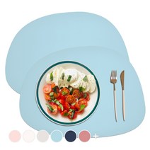 소이믹스 블링 조약돌 방수 가죽 테이블 매트 2p, 블루, 42 x 32cm