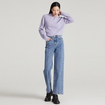 미쏘 여성용 10부 절개 와이드 부츠컷 데님 팬츠
