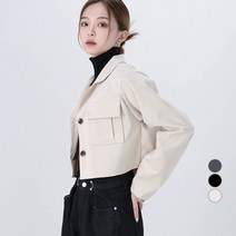 어썸어라운드 여성용 투포켓 카라 버튼 크롭 자켓