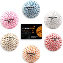카에데 플라이 골프공 2피스 6칼라 6구, 핑크 + 그린 + 레드 + 오렌지 +  블루 + 실버, 6개입, 1세트