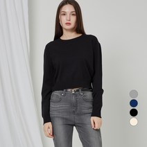 ELLE PARIS 세미크롭 소프트 터치 라운드넥 데일리 니트