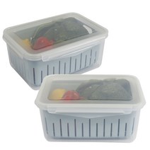 나누담 과일 야채 채소 보관 물빠짐 채반 밀폐용기 4.0L 하늘색, 2개, 밀폐용기 2p