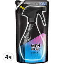 페브리즈 MEN 데오드란트 파워 섬유탈취제 쿨아쿠아향 리필, 320ml, 4개