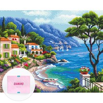 디클레어 액자 캔버스형 보석십자수 DIY 키트 40 x 50 cm, 1세트, 해안가 풍경