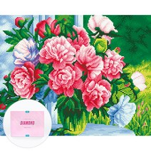 디클레어 액자 캔버스형 보석십자수 DIY 키트 40 x 50 cm, 1세트, 핑크빛 향기