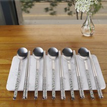 화인센스 행운 세라믹 한식수저세트 그린, 1세트, 수저 5p + 젓가락 5벌