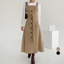 무드인더 여성용 트렌치 벨트 슬리브리스 롱 원피스