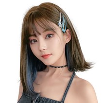 하이유니 시크릿 투톤 보브컷 뱅 통가발 40cm + 가발망 + 거치대 세트, 1세트, 쿨브라운 + 헤이즈블루