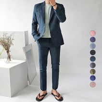 머시따 남성용 9컬러 여름 린넨 정장 수트 자켓 + 긴바지 세트