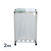 리빙해피 클링 분리수거함 2P, 피스타치오 + 화이트, 2세트
