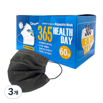 크린테크 365 헬스데이 일회용 마스크 대형 검정색, 60매, 3개, 블랙