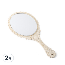 티커스트 레이스 패턴 레트로 손잡이 거울, 베이지, 2개