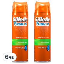 질레트 퓨젼 하이드라 센서티브 스킨 쉐이빙 젤, 195g, 6개입