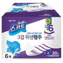 스카트 3겹 위생행주, 20매, 6개