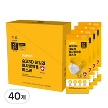 숨코 3D 데일리 황사방역용 마스크 대형플러스 KF94 화이트, 5매입, 40개