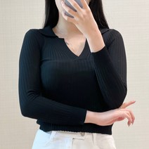 여성용 브이넥 카라넥 골지 니트 긴팔 티셔츠 lkf21371