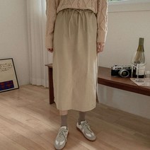 캐주얼 코튼 밴딩 주머니 옆트임 롱 스커트