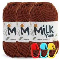 니뜨 밀크얀 뜨개실 50g x 3p + 단수링 3p 세트, 56 브라운(뜨개실), 랜덤발송(단수링), 1세트