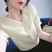 마더브띠 여성용 로맨틱 더블카라넥 쉬폰 블라우스