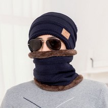 나야스타일 남녀공용 스포츠 방한 비니 + 넥워머 세트 DJBG-13-2, 네이비