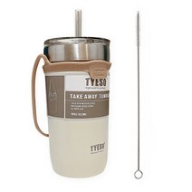 타이소 진공 스텐 핸들 스트랩 텀블러 + 트라이탄 빨대 + 빨대 세척솔, 크림, 550ml