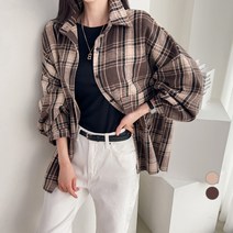 세컨그라운드 여성용 빅포켓 오버핏 체크 남방