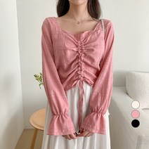 베러스윗 프릴 체크 엠보 셔링 블라우스