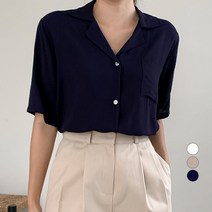 무드인더 여성용 린넨 카라 포켓 반팔 셔츠