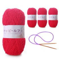 해피붐붐 수면사 털실 80g x 4p + 줄바늘, 109 크림슨레드, 104m