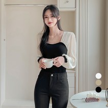 에비뉴비 여성용 배색 퍼프 블라우스