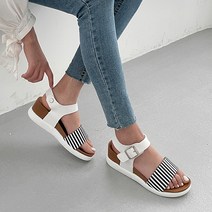 벨레페 여성용 마린스 키높이 통굽 스트라이프 스트랩샌들