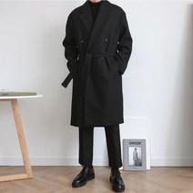 언탭트 남성용 겨울 오버핏 더블 트렌치 코트