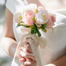 조화부케 셀프웨딩 브라이덜샤워소품 인테리어 장식 조화 장미부케, 믹스핑크