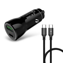 디씨네트워크 퀄컴 3.0 차량용 고속 충전기 USB PD 시거잭 +PD 페브릭 c to c 고속충전 케이블 1.2m, 블랙(충전기), 블랙(케이블), ITS-PDCC01(충전기)