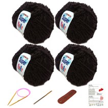 행복뜨기 슈퍼베이비 뜨개실 4p + 바늘 6mm + 돗바늘 + 가죽 라벨 + 목도리 도안 세트, 1세트, 밤색