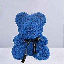 프랑온드 기념일 선물 로즈 베어 40cm + 상자, 리본 사파이어 블루