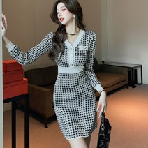 어썸풀 론 하운드 체크 니트 원피스