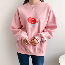 다꾸앙 여성용 오버핏 키싱유 기모 맨투맨 D10DKA_YM3239